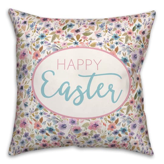 Happy Easter Floral Pattern Throw Pillow